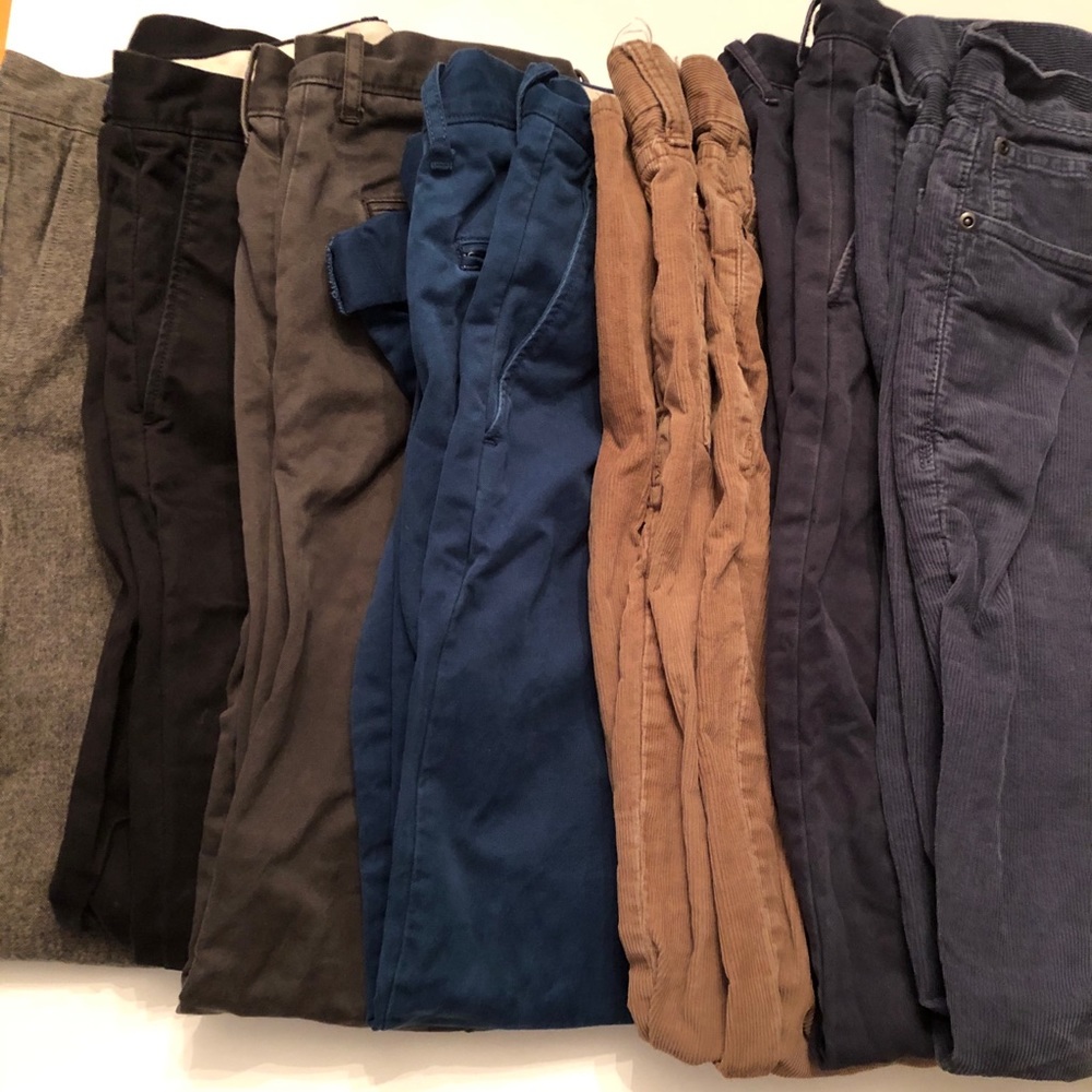 Lot of 7 J. Crew Pants 32x32 Chinos and Corduroy